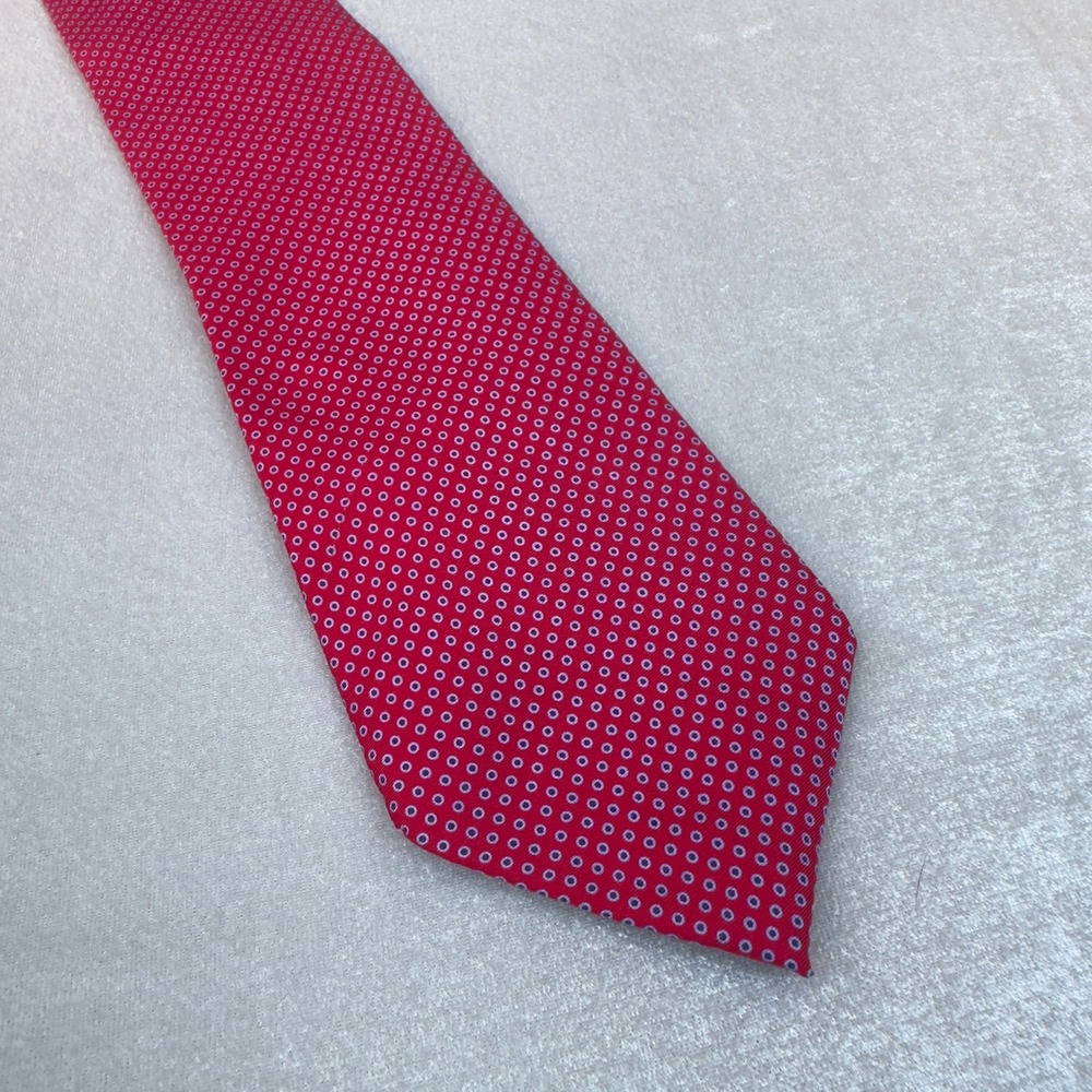 Tommy Hilfiger 100% Silk Tie Red Geometric Dot Pointed Necktie 60" Long Tie